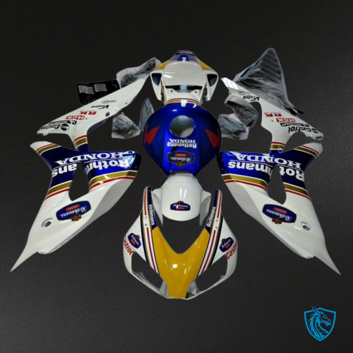 Honda CBR600RR (2003-2004) White, Blue & Yellow - MERGEment Motorcycle Fairings Kit