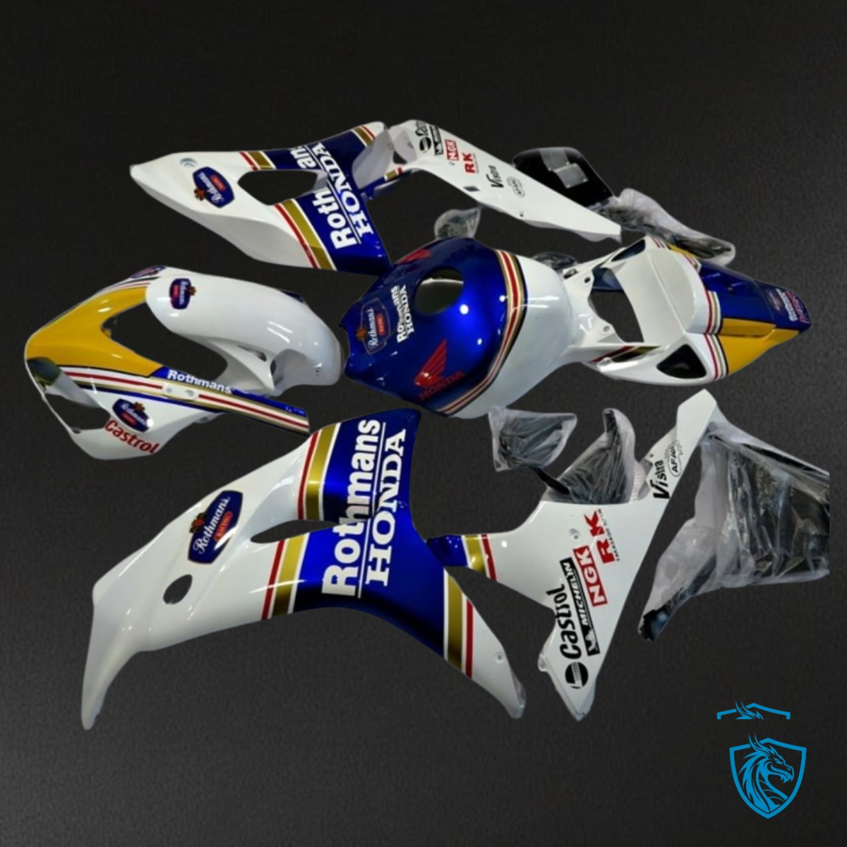 Honda CBR600RR (2003-2004) White, Blue & Yellow - MERGEment Motorcycle Fairings Kit