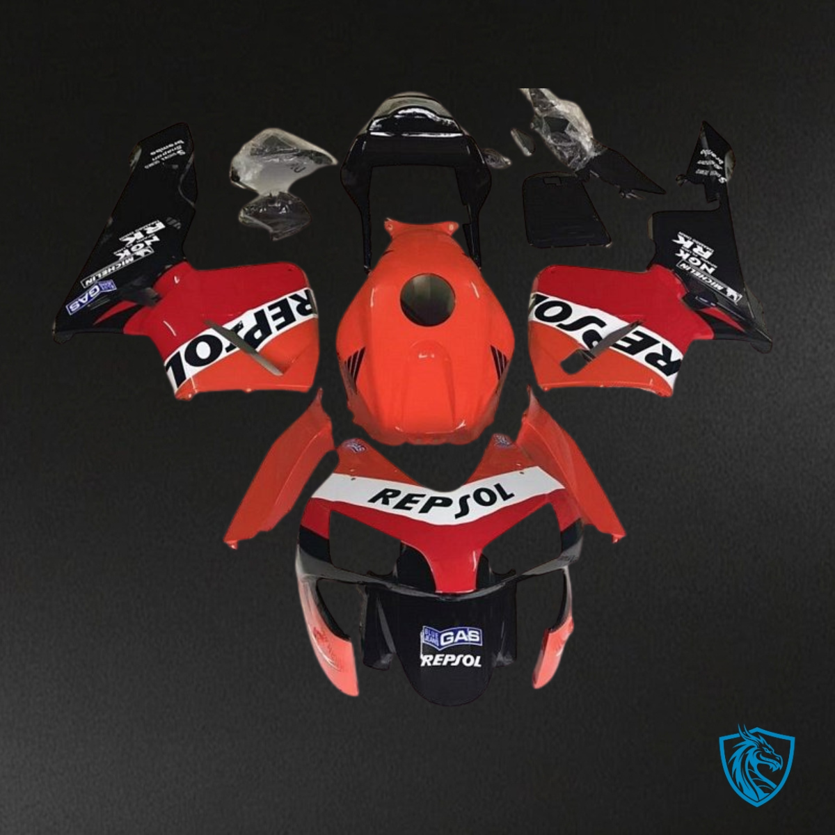 Honda CBR600RR (2003-2004) Repsol Black, Orange & Red Fairing Kit - Aftermarket ABS Bodywork