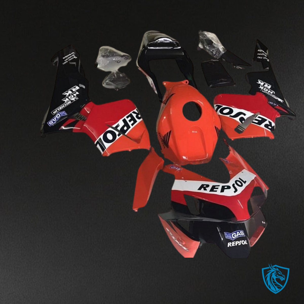 Honda CBR600RR (2003-2004) Repsol Black, Orange & Red Fairing Kit - Aftermarket ABS Bodywork