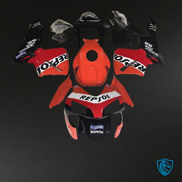 Honda CBR600RR (2003-2004) Black, Red & Orange Repsol - MERGEment Motorcycle Fairings Kit