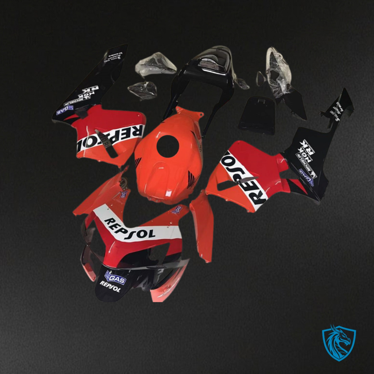 Honda CBR600RR (2003-2004) Black, Red & Orange Repsol - MERGEment Motorcycle Fairings Kit