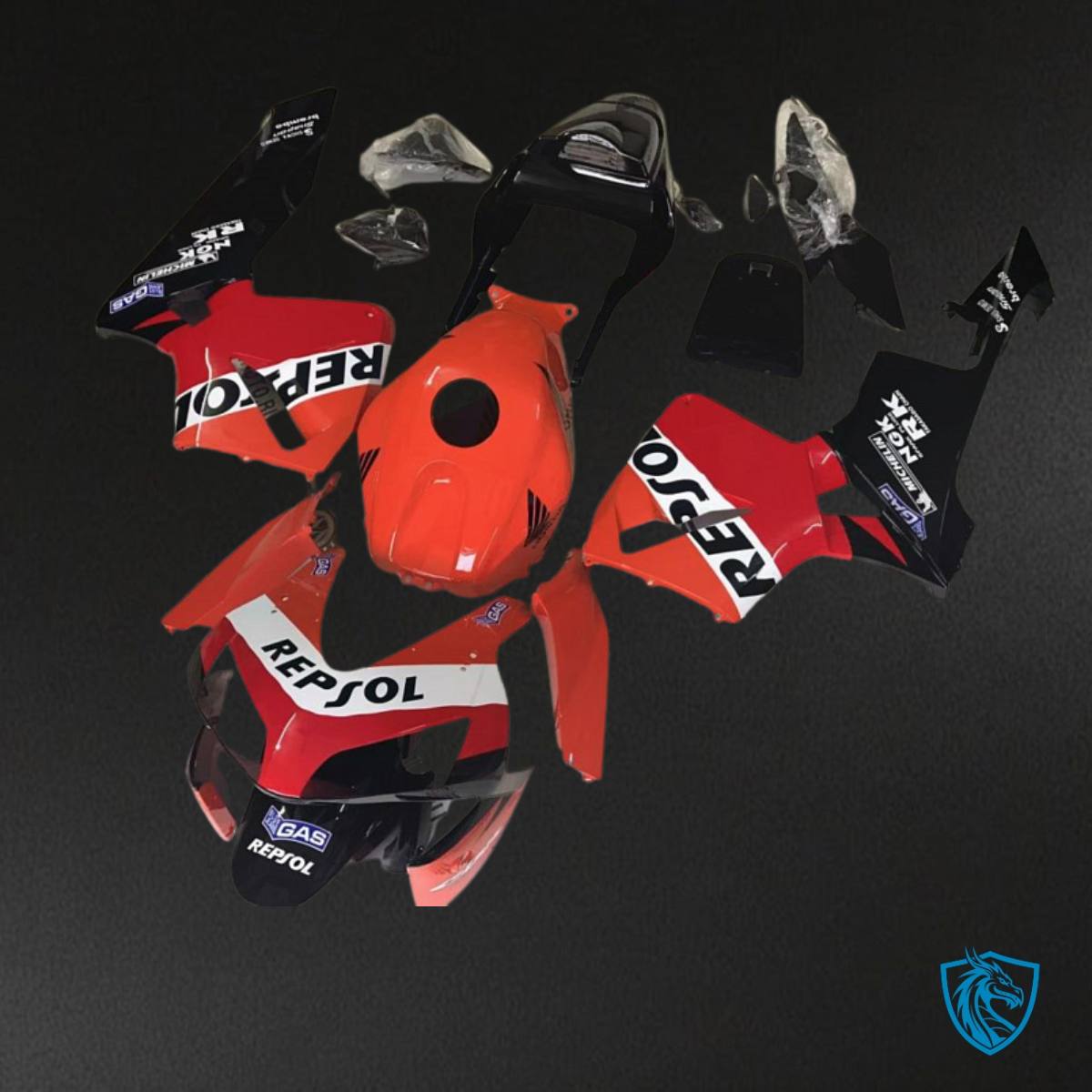 Honda CBR600RR (2003-2004) Repsol Black, Orange & Red Fairing Kit - Aftermarket ABS Bodywork