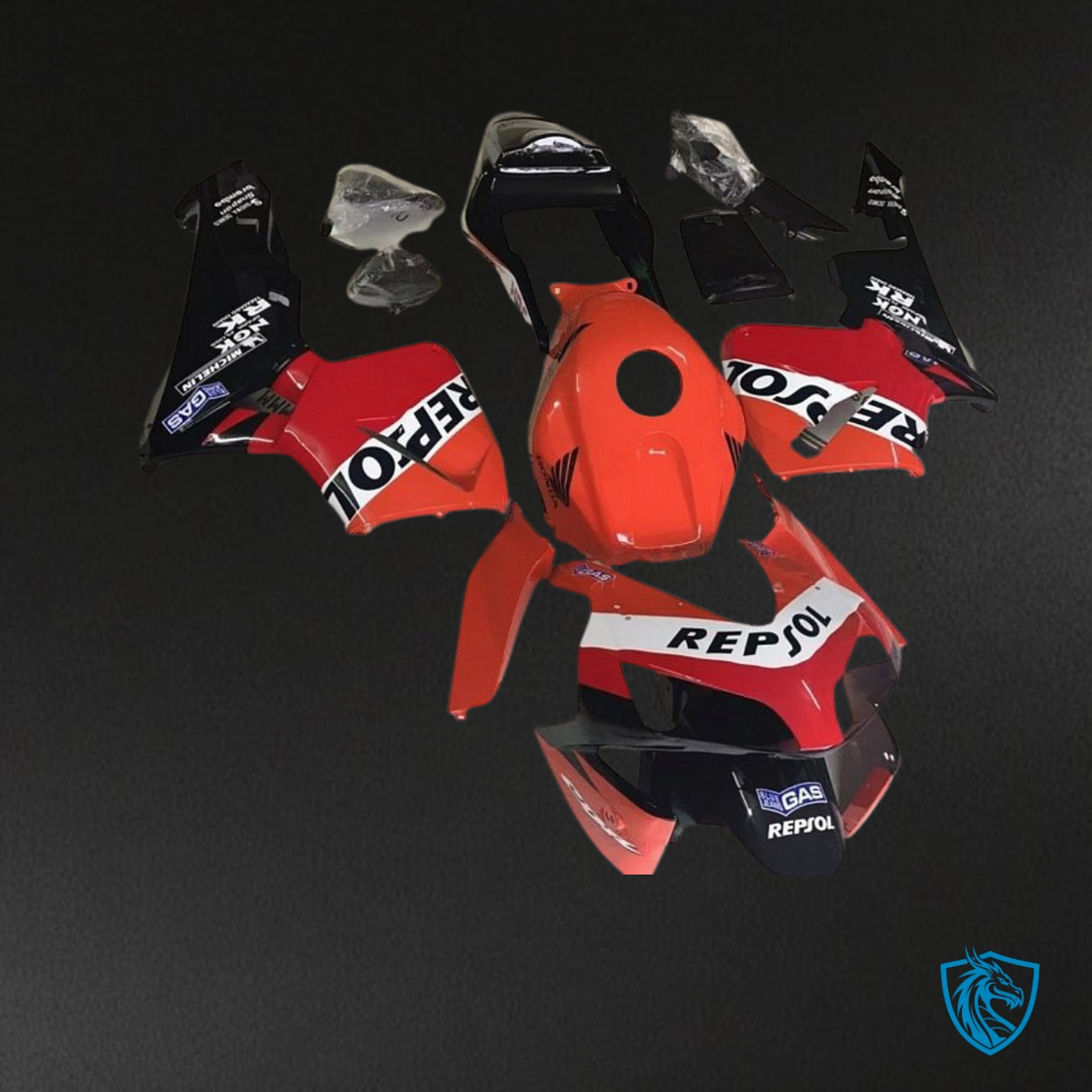 Honda CBR600RR (2003-2004) Black, Red & Orange Repsol - MERGEment Motorcycle Fairings Kit