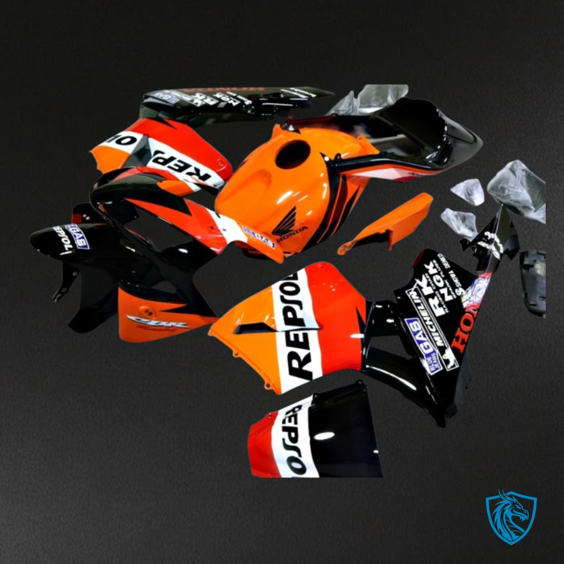 Honda CBR600RR (2003-2004) Repsol Black, Red & Orange Fairing Kit | ABS Bodywork