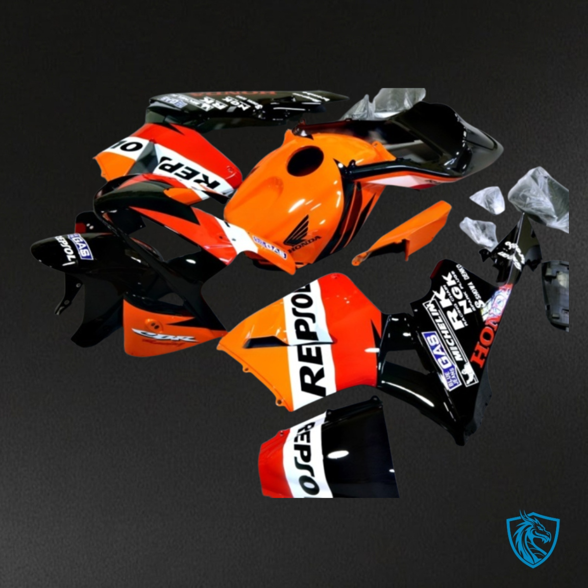 Honda CBR600RR (2003-2004) Repsol Black, Red & Orange Fairing Kit | ABS Bodywork