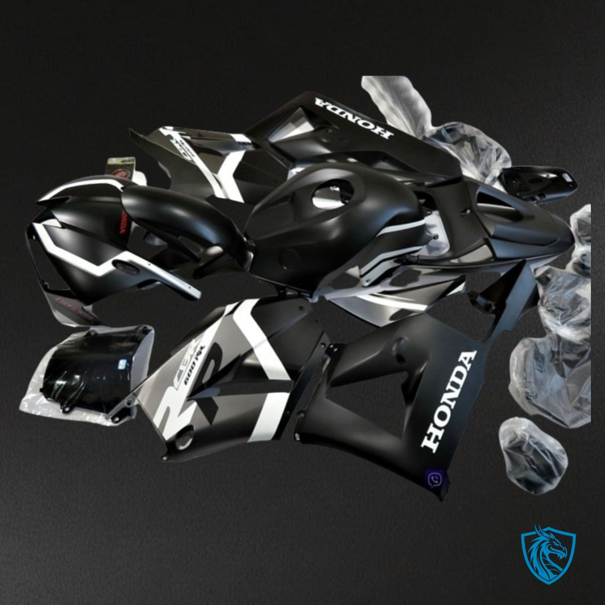 Honda CBR600RR (2003-2004) Matte Black & Gray Fairing Kit - Aftermarket ABS Bodywork