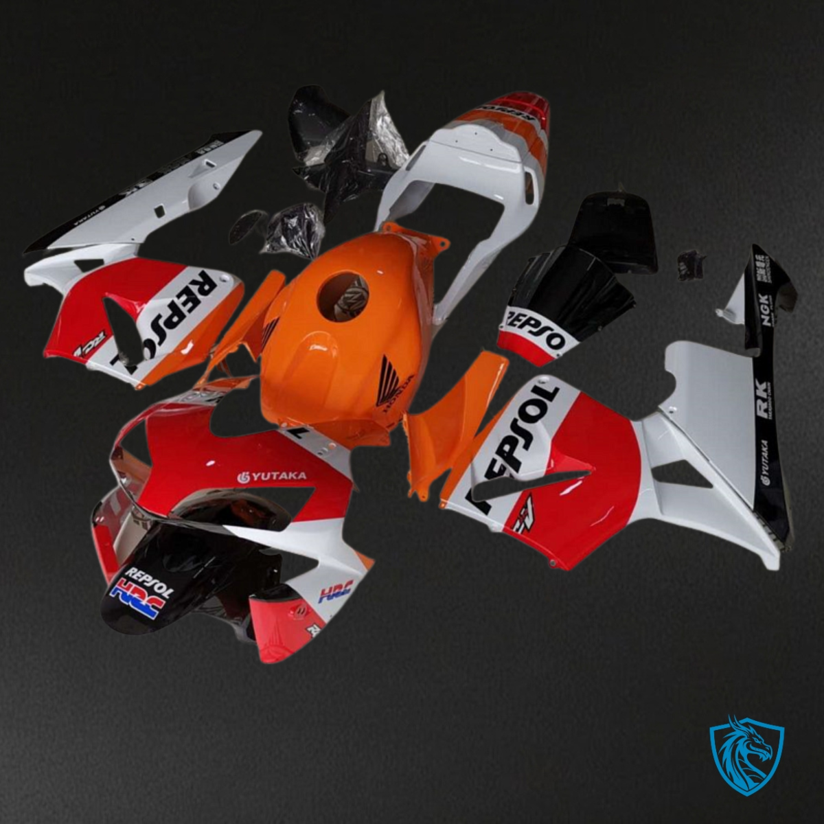 Honda CBR600RR (2003-2004) Repsol White, Black & Orange Fairing Kit | ABS Bodywork