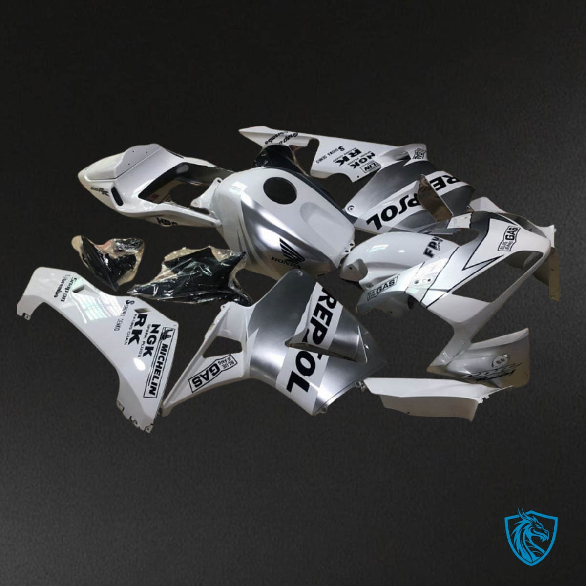 Honda CBR600RR (2003-2004) White & Silver Repsol - Custom ABS Fairing Kit