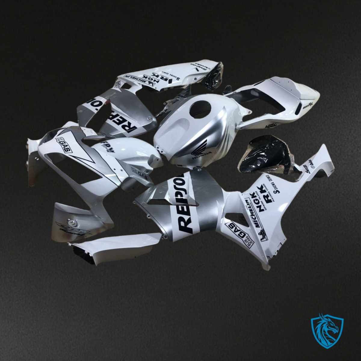 Honda CBR600RR (2003-2004) White & Silver Repsol - Custom ABS Fairing Kit