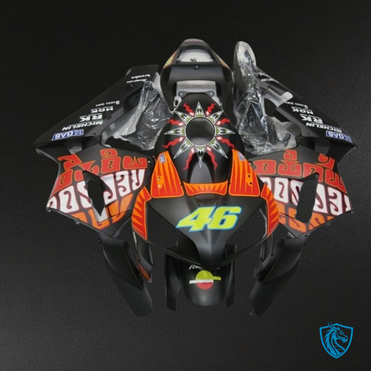 Honda CBR600RR (2003-2004) Black & Rossi Orange Repsol - Custom ABS Fairing Kit