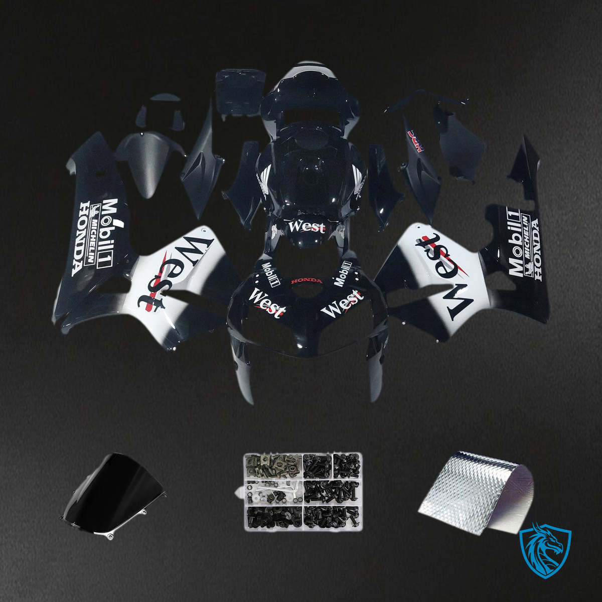 Honda CBR600RR (2005-2006) West Black & White Generic - Custom ABS Fairing Kit