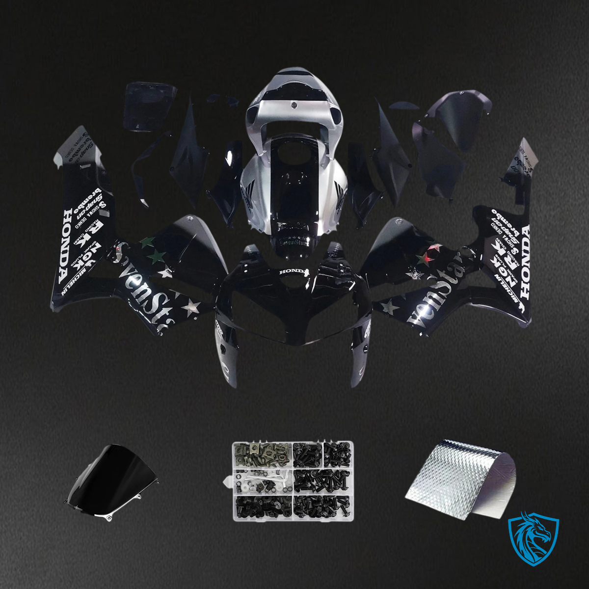 Honda CBR600RR (2005-2006) Black & Silver Accent - Fairing Kit