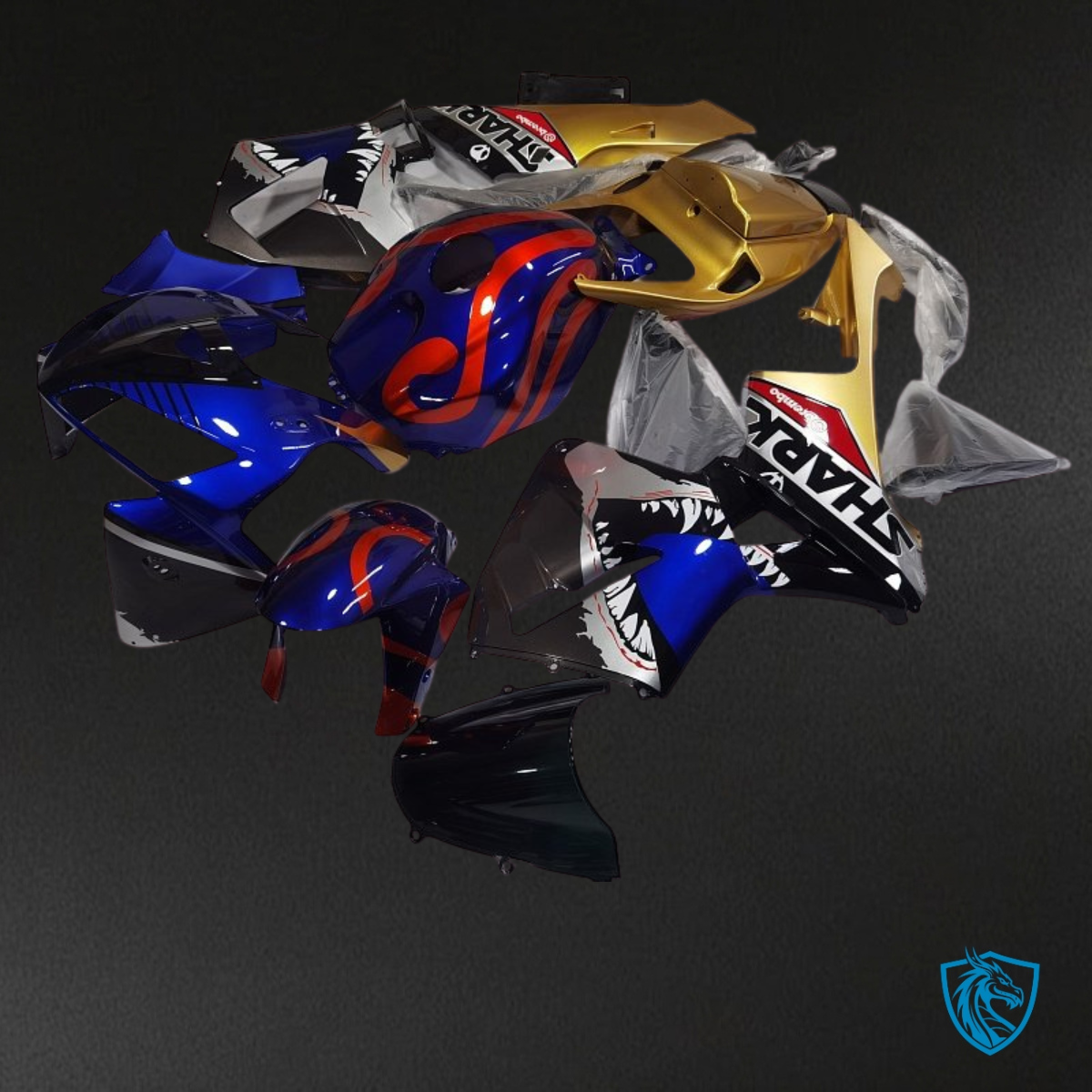 Honda CBR600RR (2005-2006) Blue & Gold Shark Fairing Kit - Aftermarket ABS Bodywork