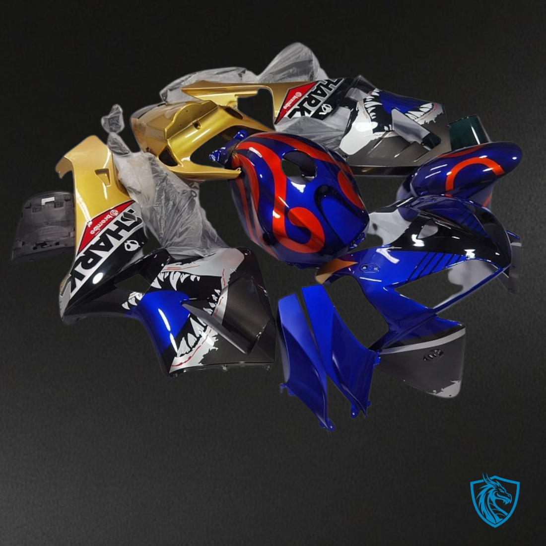 Honda CBR600RR (2005-2006) Blue & Gold Shark Fairing Kit - Aftermarket ABS Bodywork