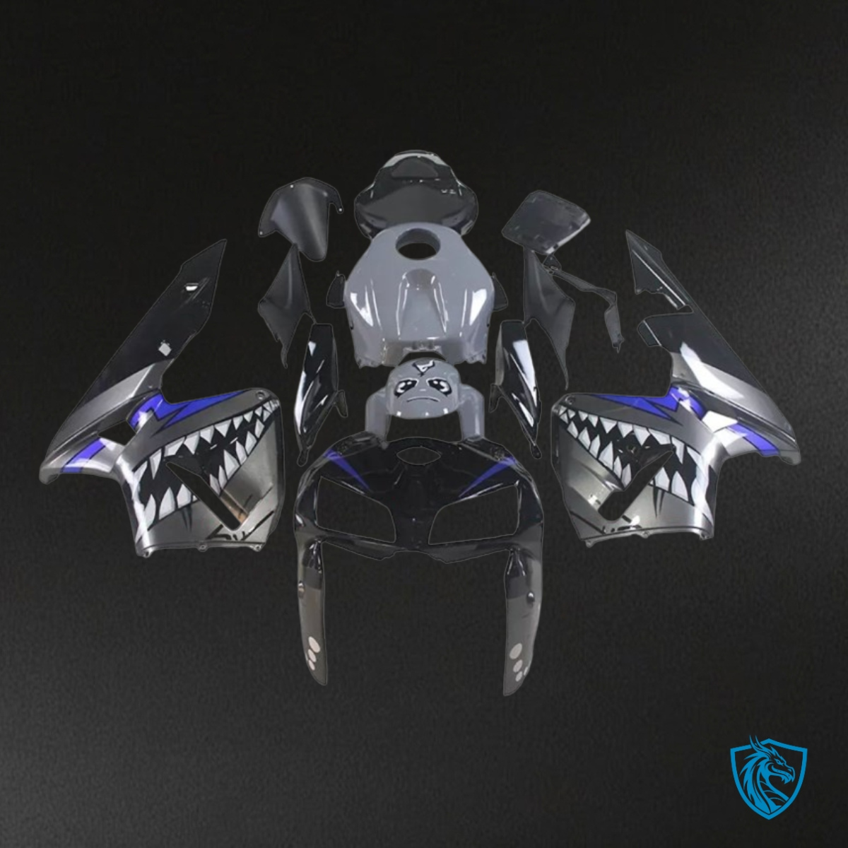 Honda CBR600RR (2005-2006) Gray & Blue Shark - Custom ABS Fairing Kit
