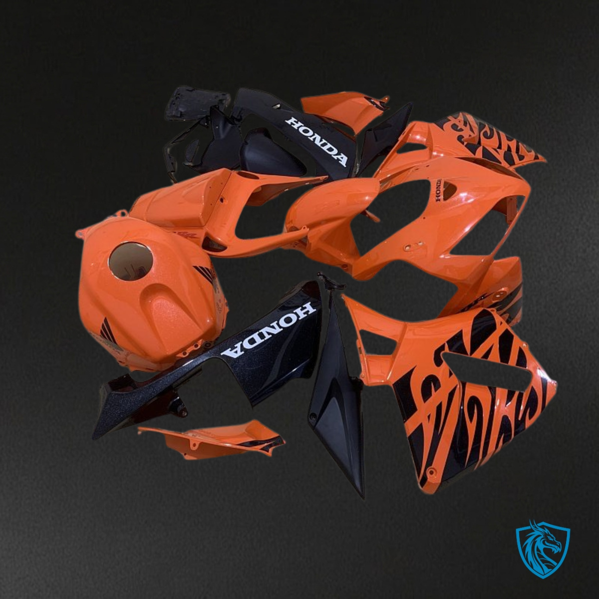 Honda CBR600RR (2005-2006) Orange & Black Flame Fairing Kit - Aftermarket ABS Bodywork