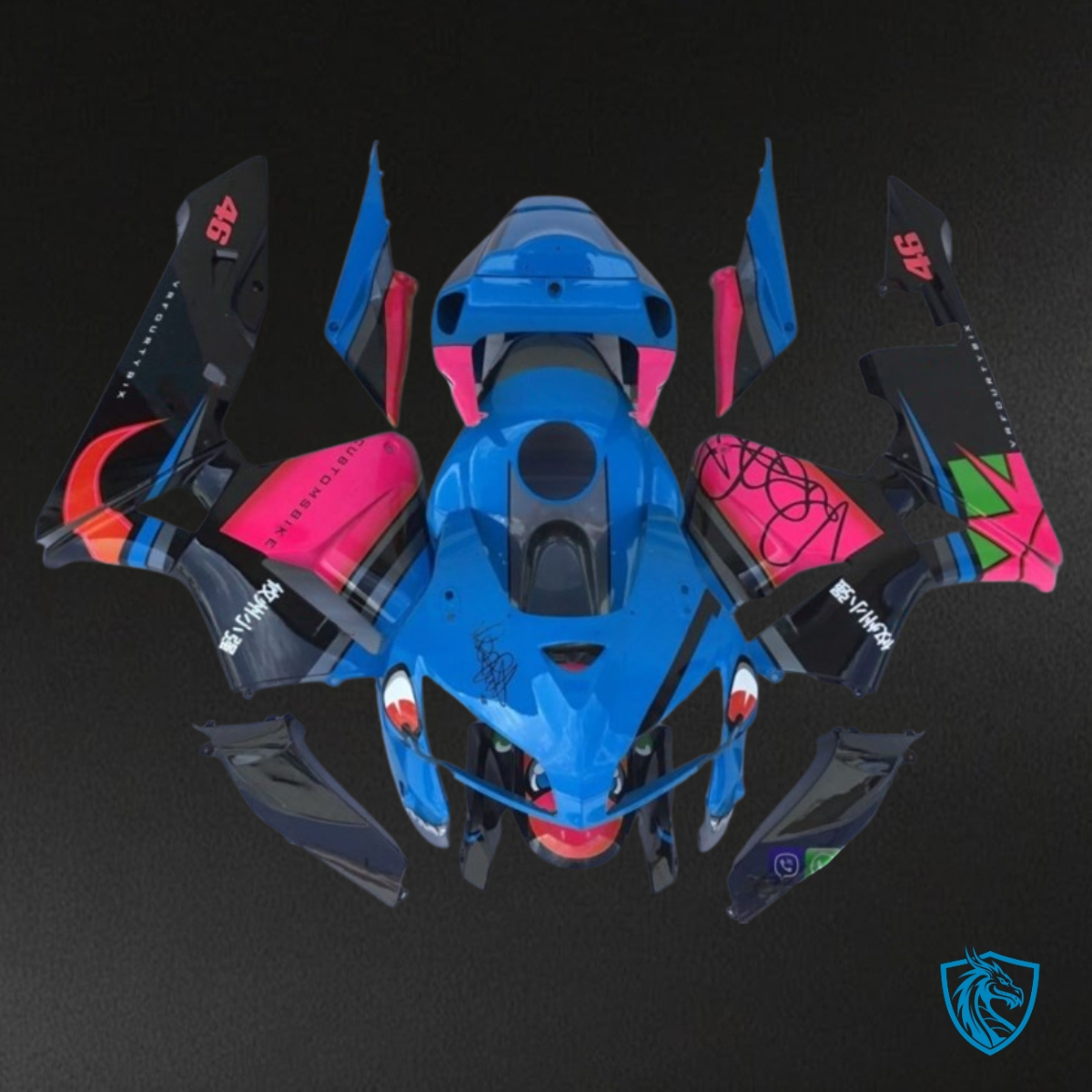 Honda CBR600RR (2005-2006) Glossy Blue, Black & Pink Shark Fairing Kit | ABS Bodywork