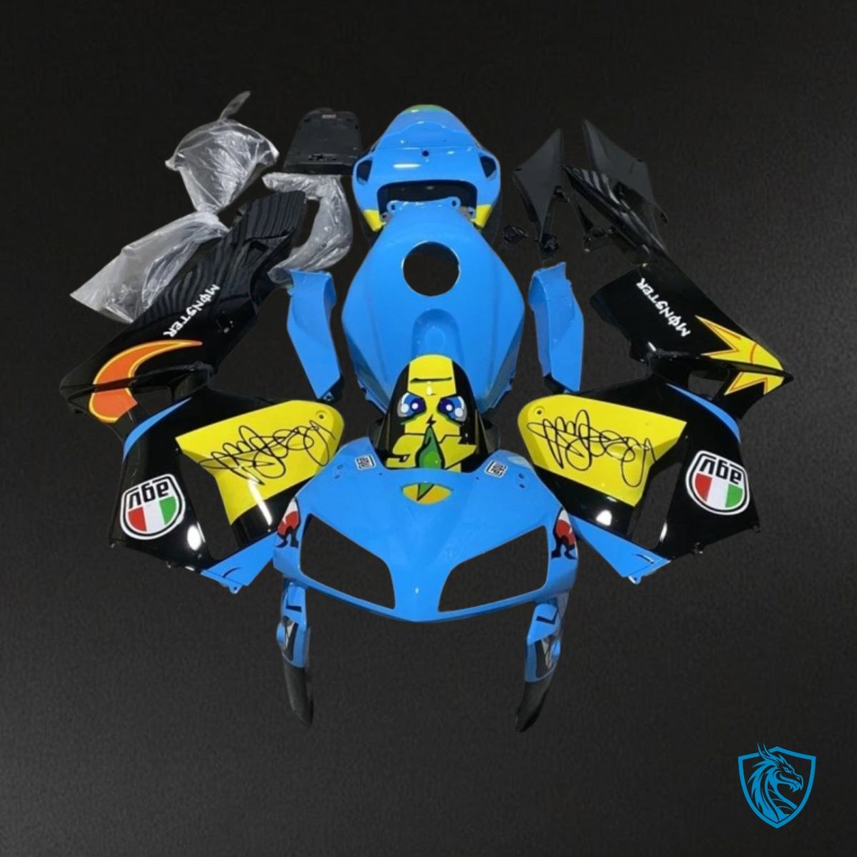 Honda CBR600RR (2005-2006) Glossy Blue & Yellow Shark Fairing Kit | ABS Bodywork