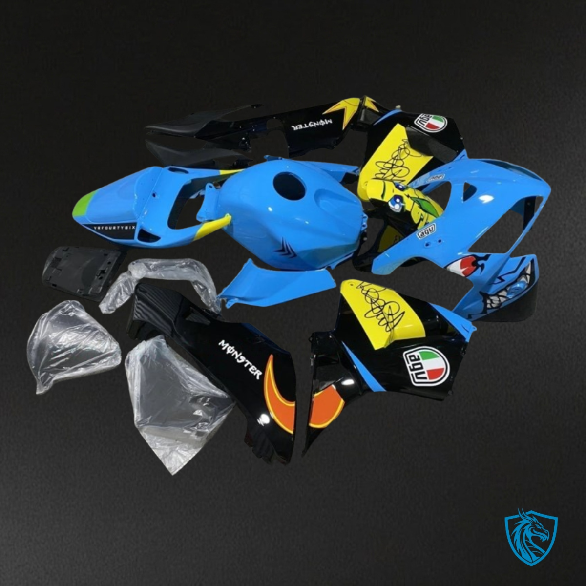 Honda CBR600RR (2005-2006) Glossy Blue & Yellow Shark Fairing Kit | ABS Bodywork