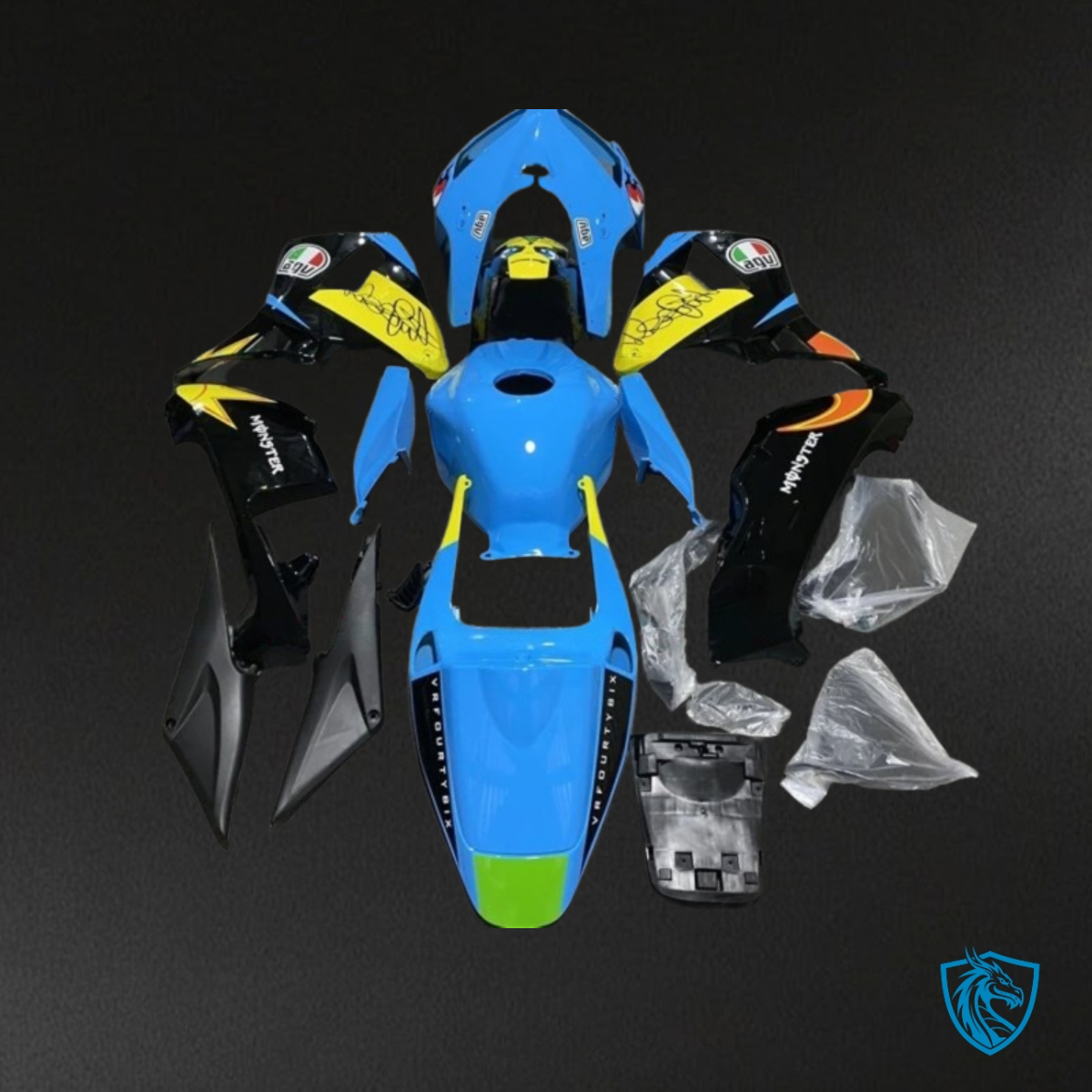 Honda CBR600RR (2005-2006) Glossy Blue & Yellow Shark Fairing Kit | ABS Bodywork