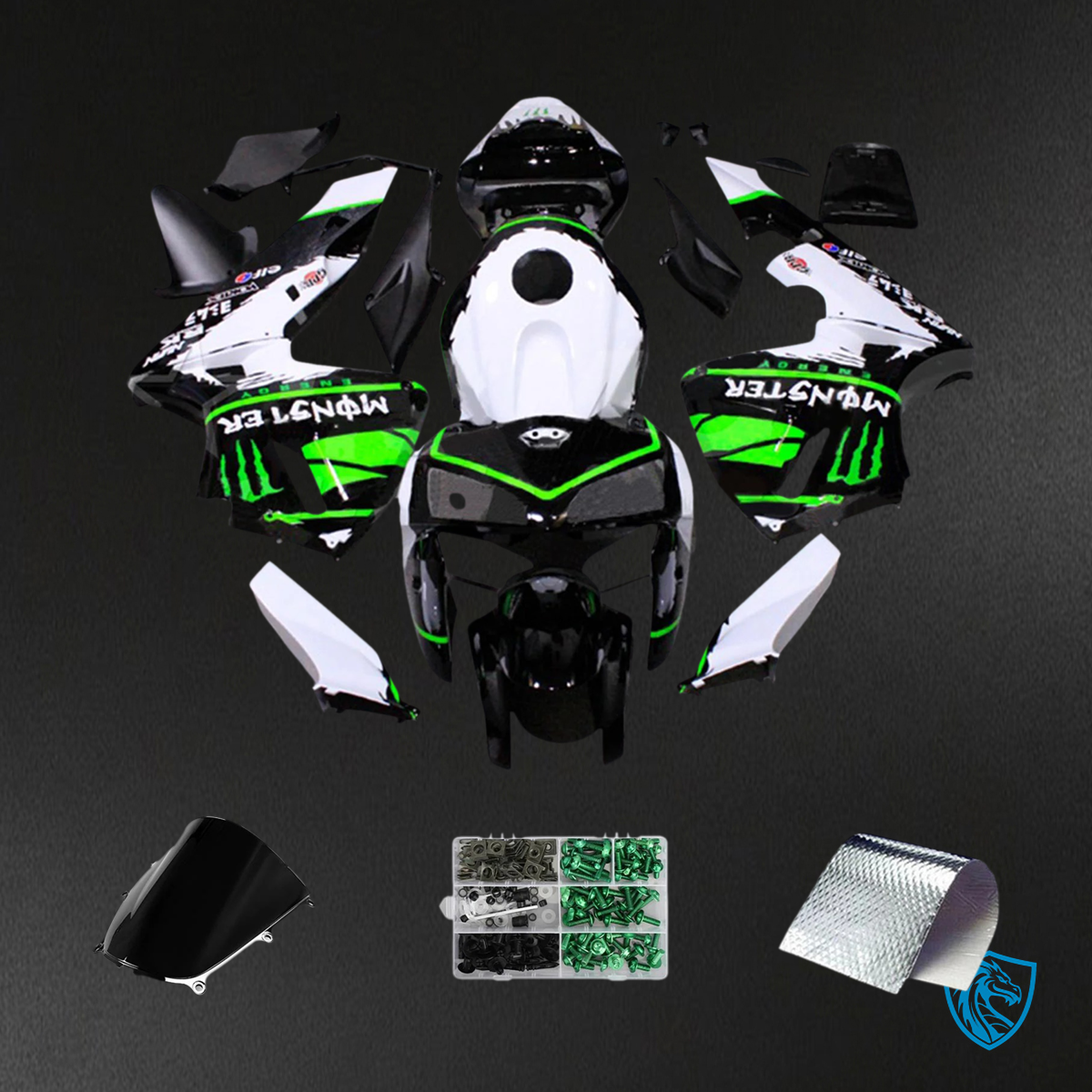 Honda CBR600RR (2005-2006) White Black & Green - Fairing Kit