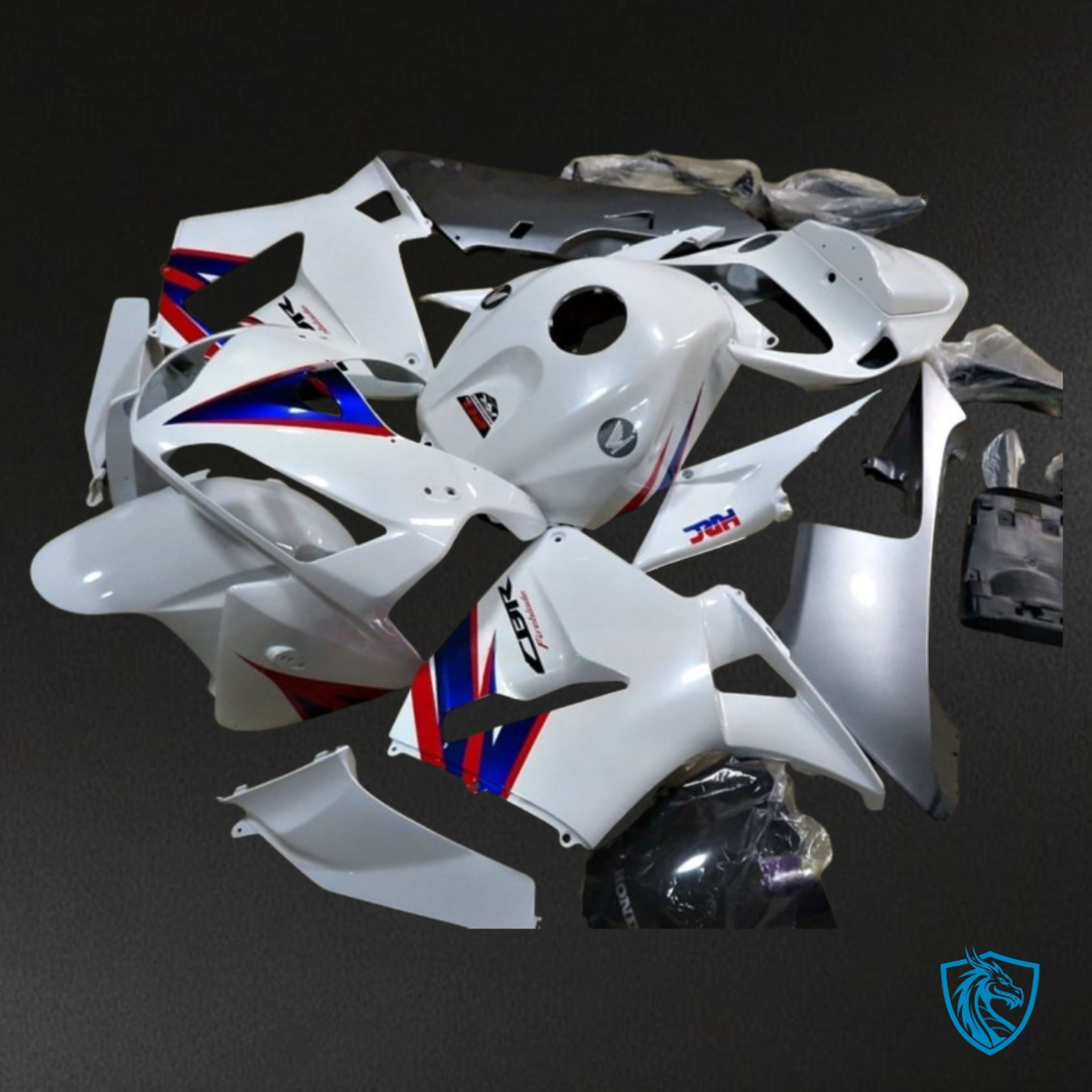 Honda CBR600RR (2005-2006) White With Stripe Fairing Kit - Aftermarket ABS Bodywork