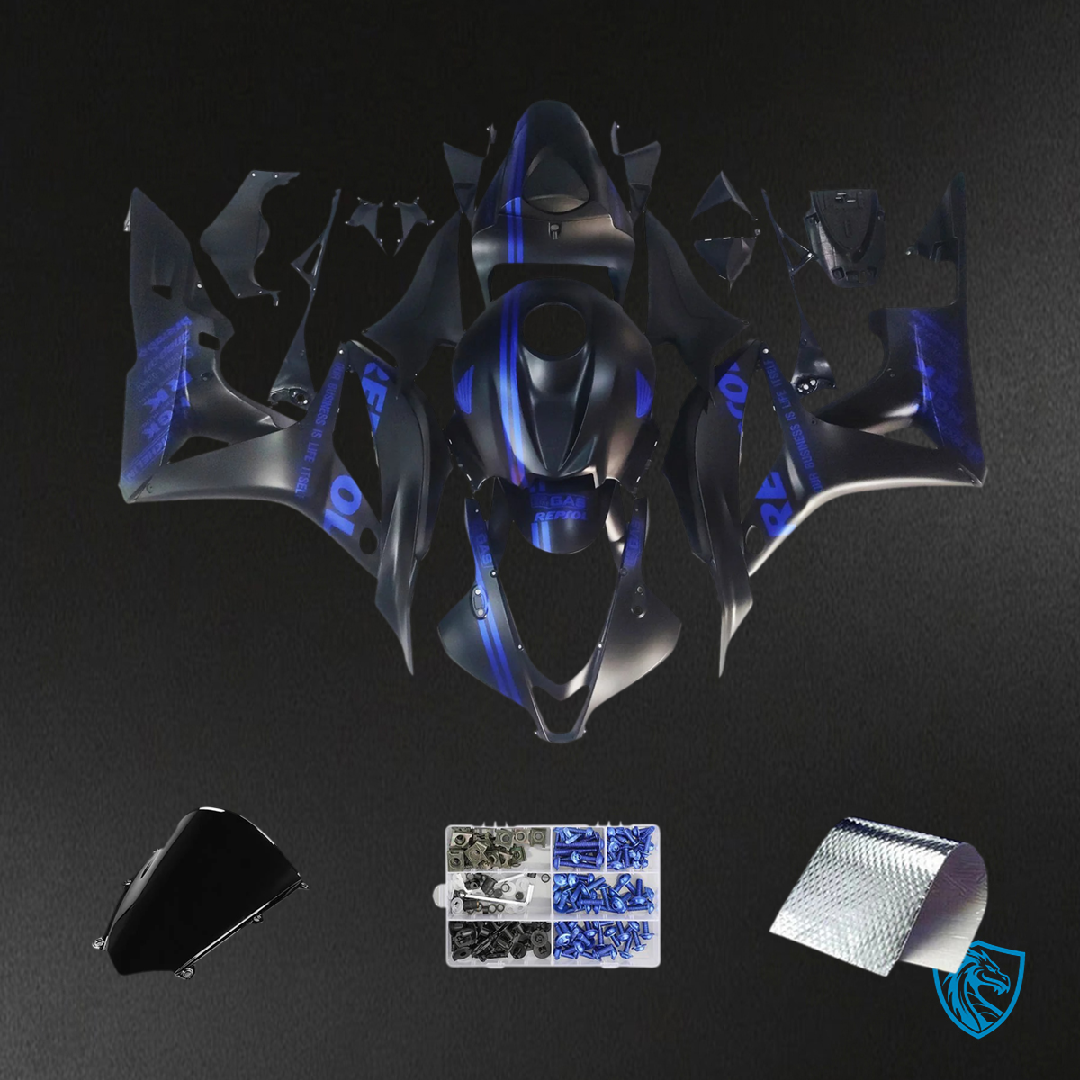 Honda CBR600RR (2007-2008) Black & Blue - Fairing Kit