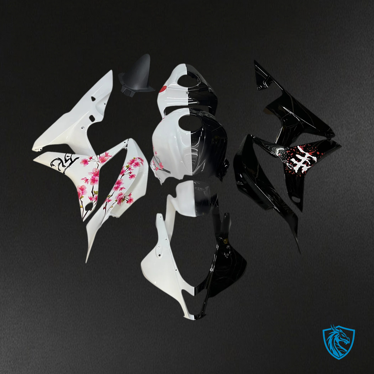 Honda CBR600RR (2007-2008) Black White & Cherry Blossom - Fairing Kit