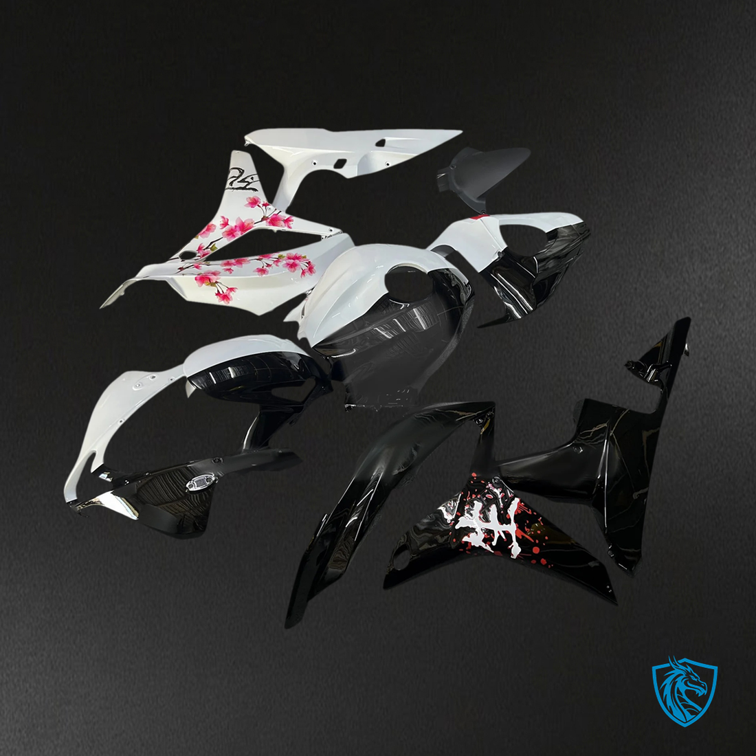 Honda CBR600RR (2007-2008) Black White & Cherry Blossom - Fairing Kit