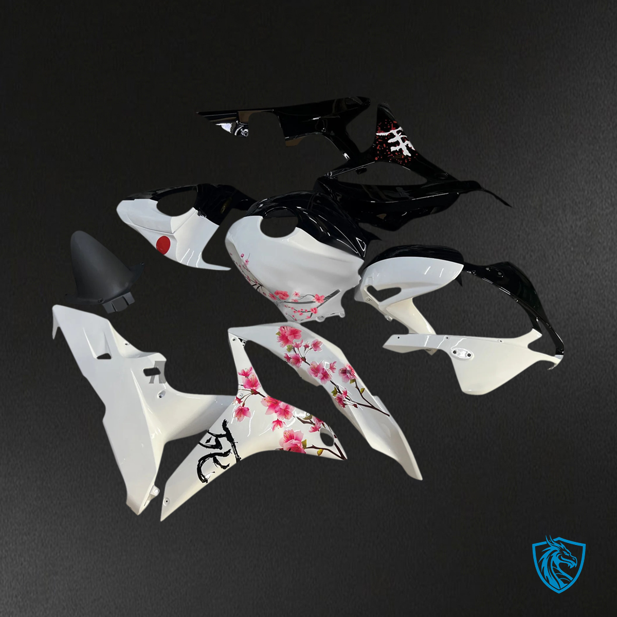 Honda CBR600RR (2007-2008) Black White & Cherry Blossom - Fairing Kit