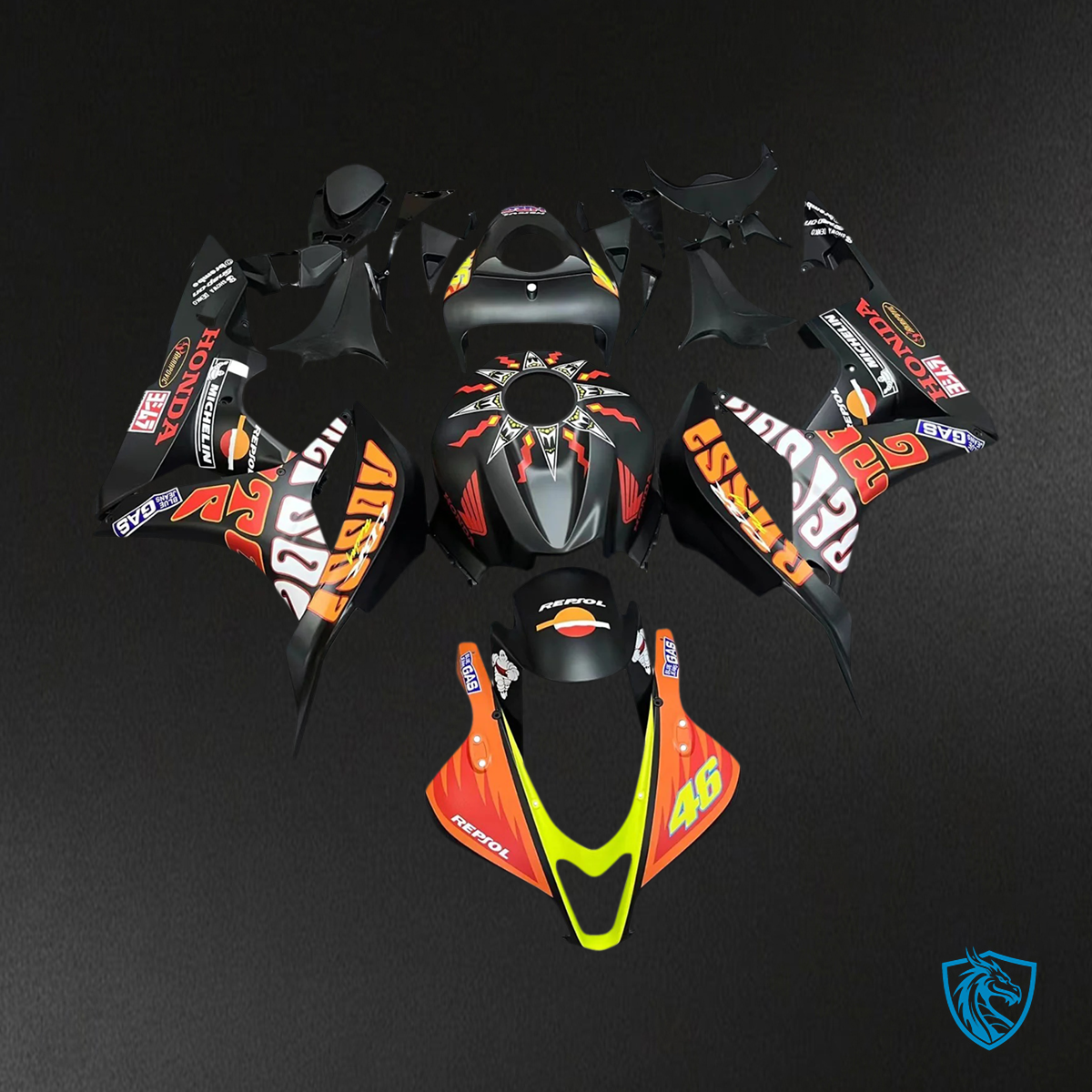 Honda CBR600RR (2007-2008) Black & Orange - Fairing Kit