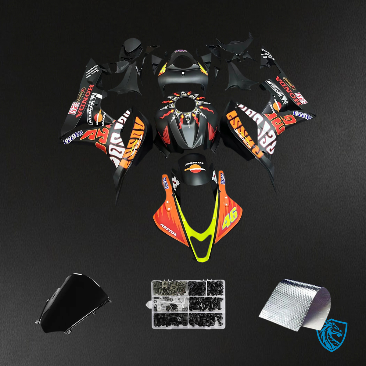 Honda CBR600RR (2007-2008) Black & Orange - Fairing Kit