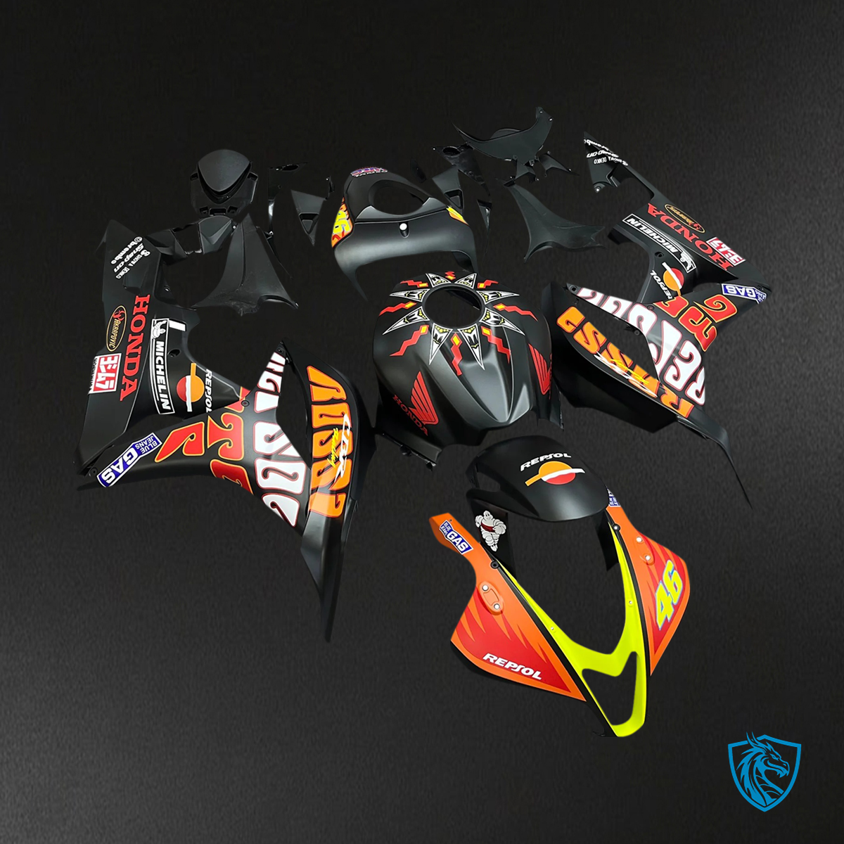 Honda CBR600RR (2007-2008) Black & Orange - Fairing Kit