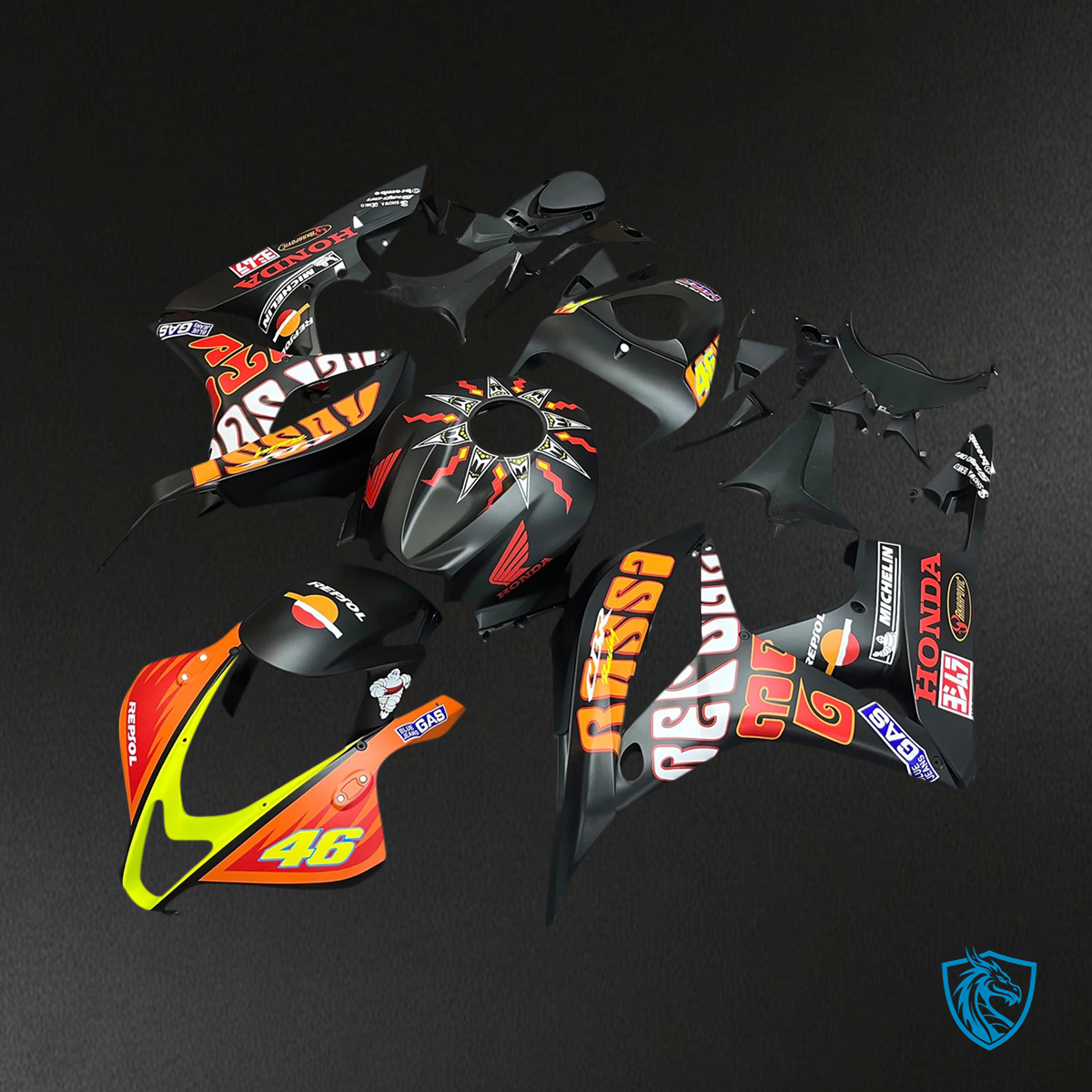 Honda CBR600RR (2007-2008) Black & Orange - Fairing Kit
