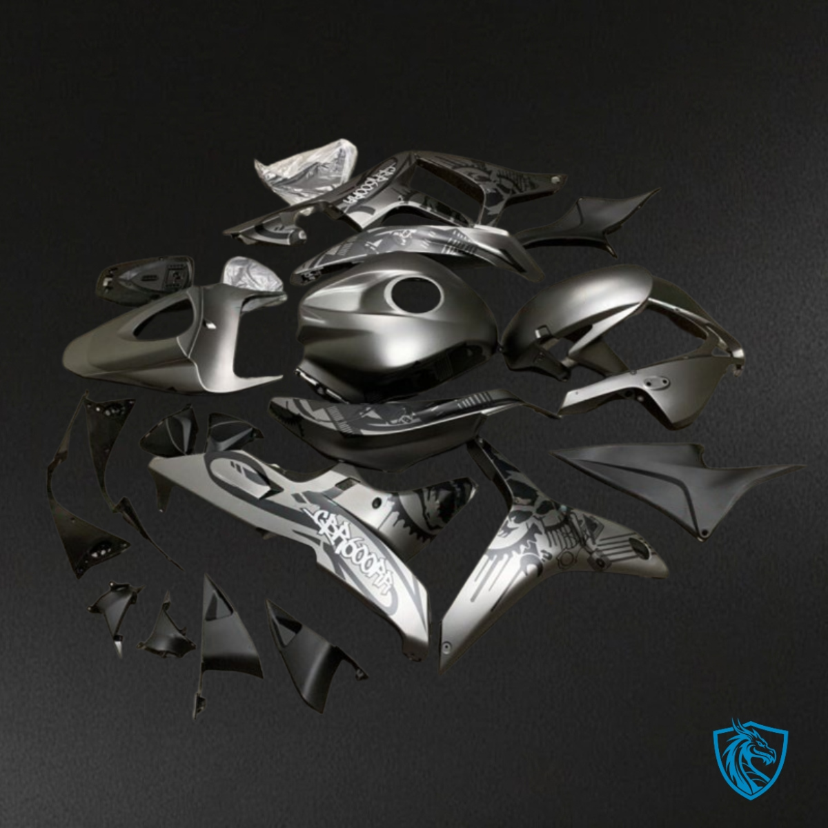 Honda CBR600RR (2007-2008) Black & Gray Print Plastic Kit | ABS Bodywork