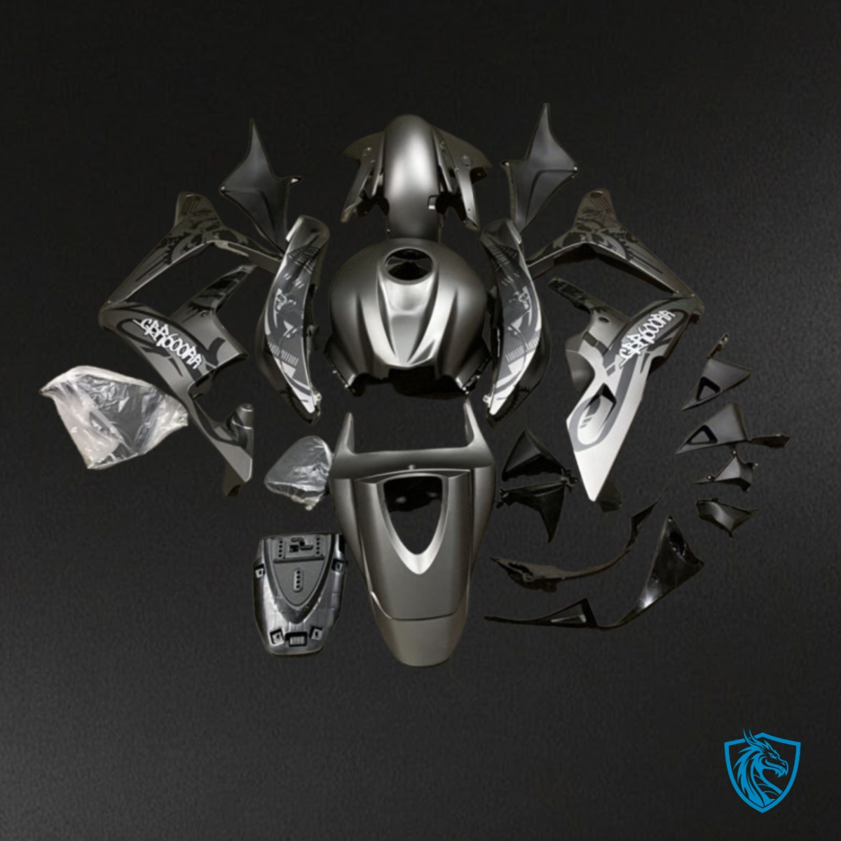 Honda CBR600RR (2007-2008) Black & Gray Print Plastic Kit | ABS Bodywork