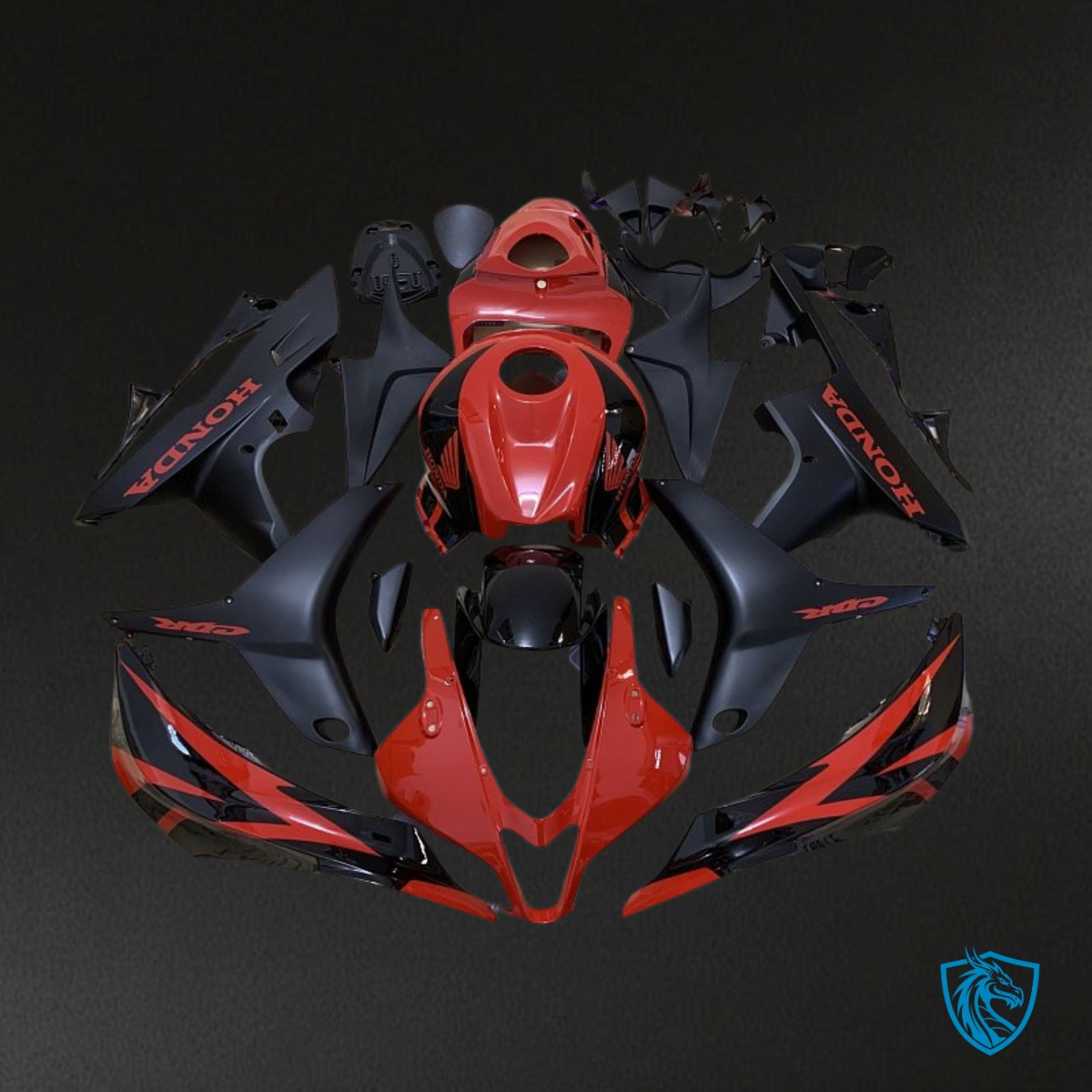 Honda CBR600RR (2007-2008) Glossy Red & Black Fairing Kit - Aftermarket ABS Bodywork