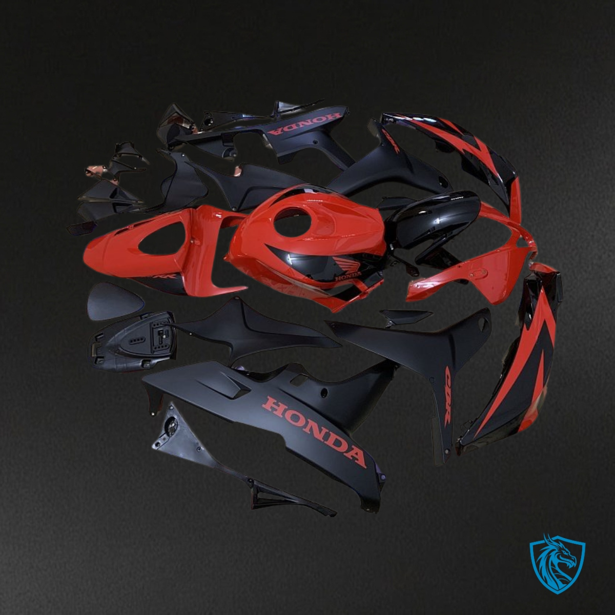 Honda CBR600RR (2007-2008) Glossy Red & Black Fairing Kit - Aftermarket ABS Bodywork
