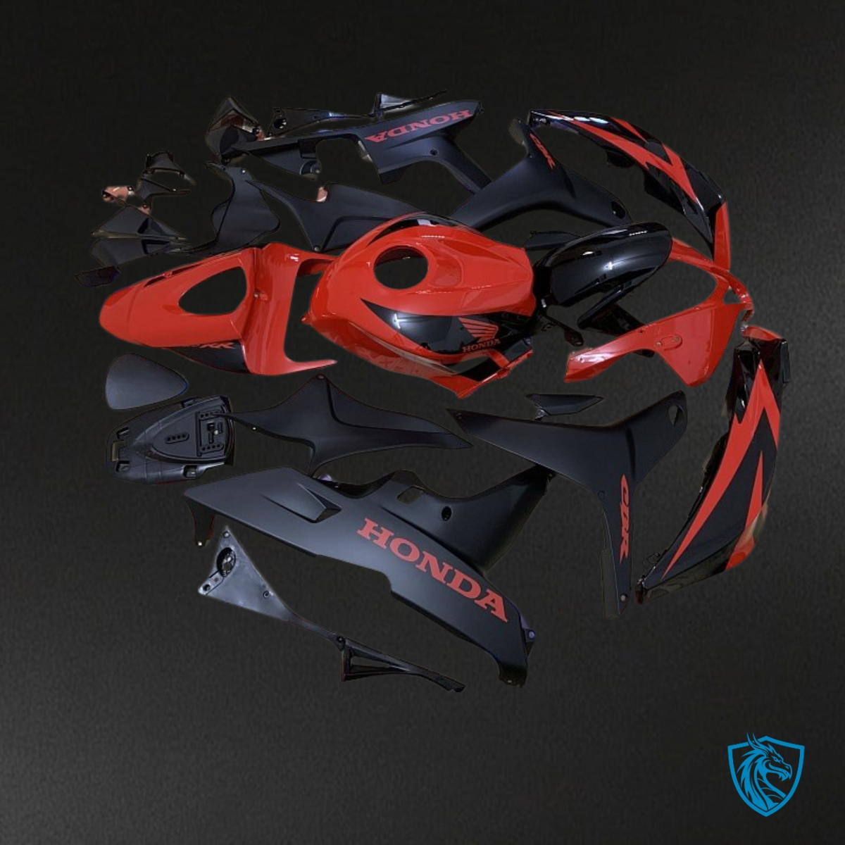 Honda CBR600RR (2007-2008) Black Matte & Red Glossy Fairing Kit - Aftermarket ABS Bodywork
