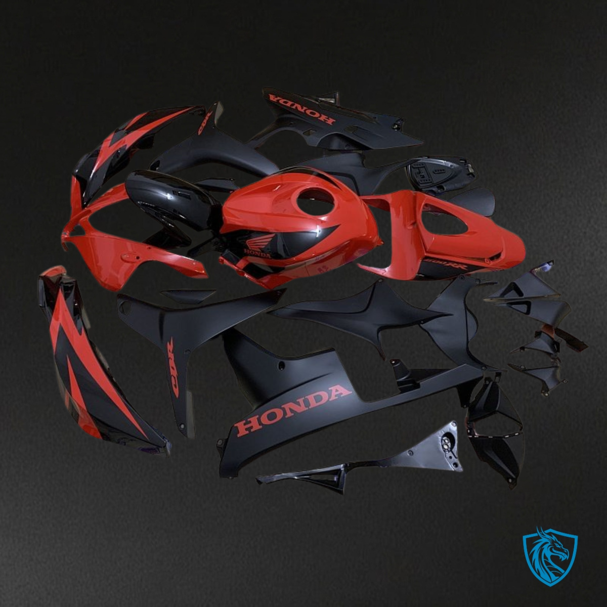 Honda CBR600RR (2007-2008) Black Matte & Red Glossy Fairing Kit - Aftermarket ABS Bodywork