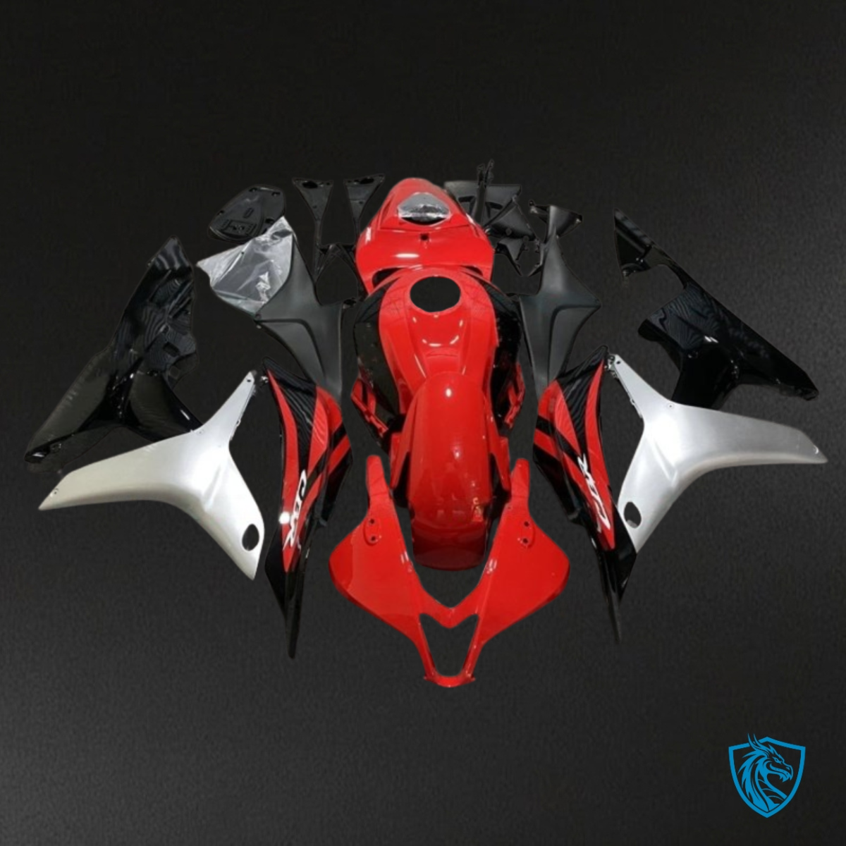 Honda CBR600RR (2007-2008) Gloss Red, Black & Silver - Custom ABS Fairing Kit