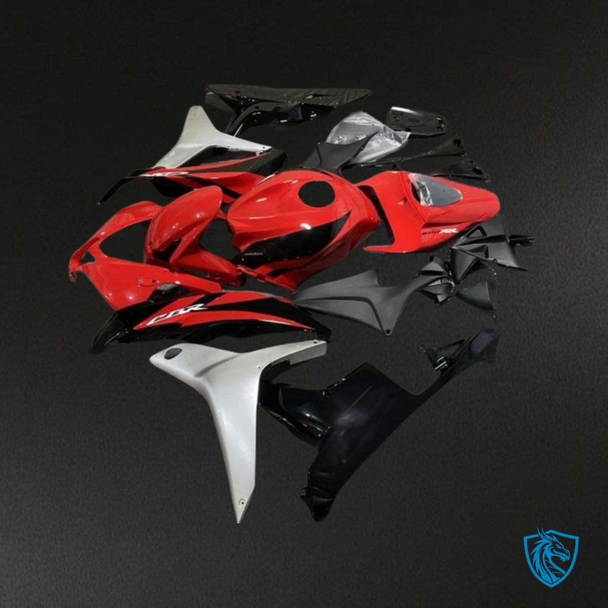 Honda CBR600RR (2007-2008) Gloss Red, Black & Silver - Custom ABS Fairing Kit