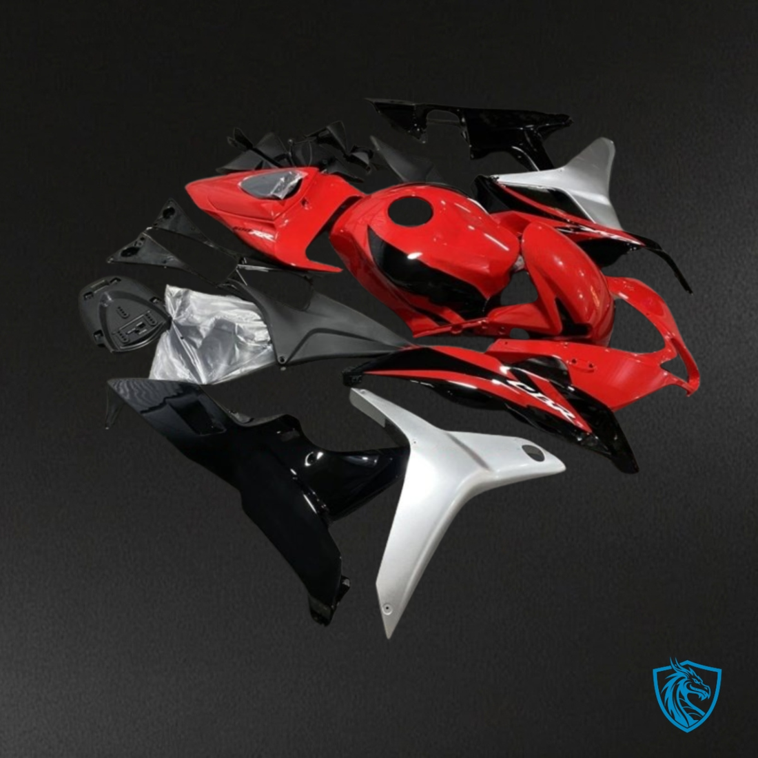 Honda CBR600RR (2007-2008) Gloss Red, Black & Silver - Custom ABS Fairing Kit