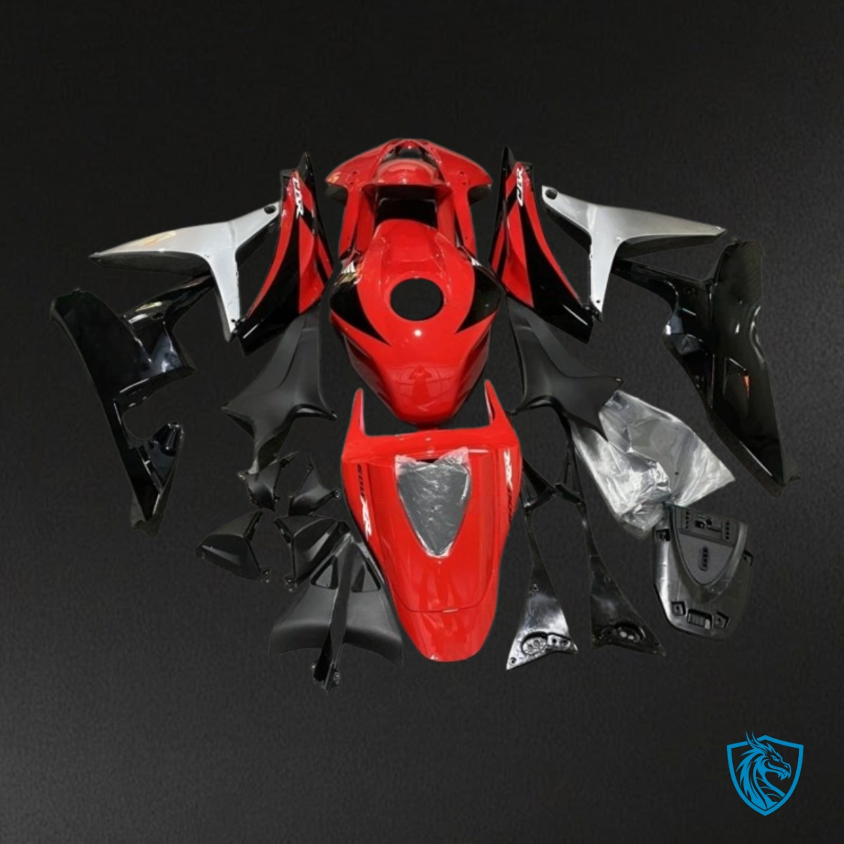 Honda CBR600RR (2007-2008) Gloss Red, Black & Silver - Custom ABS Fairing Kit