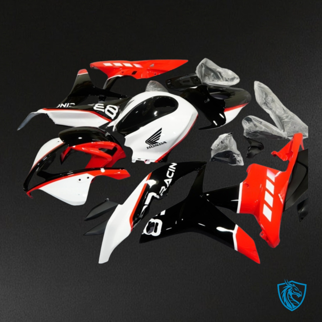 Honda CBR600RR (2007-2008) Black, Red & White Fairing Kit - Aftermarket ABS Bodywork