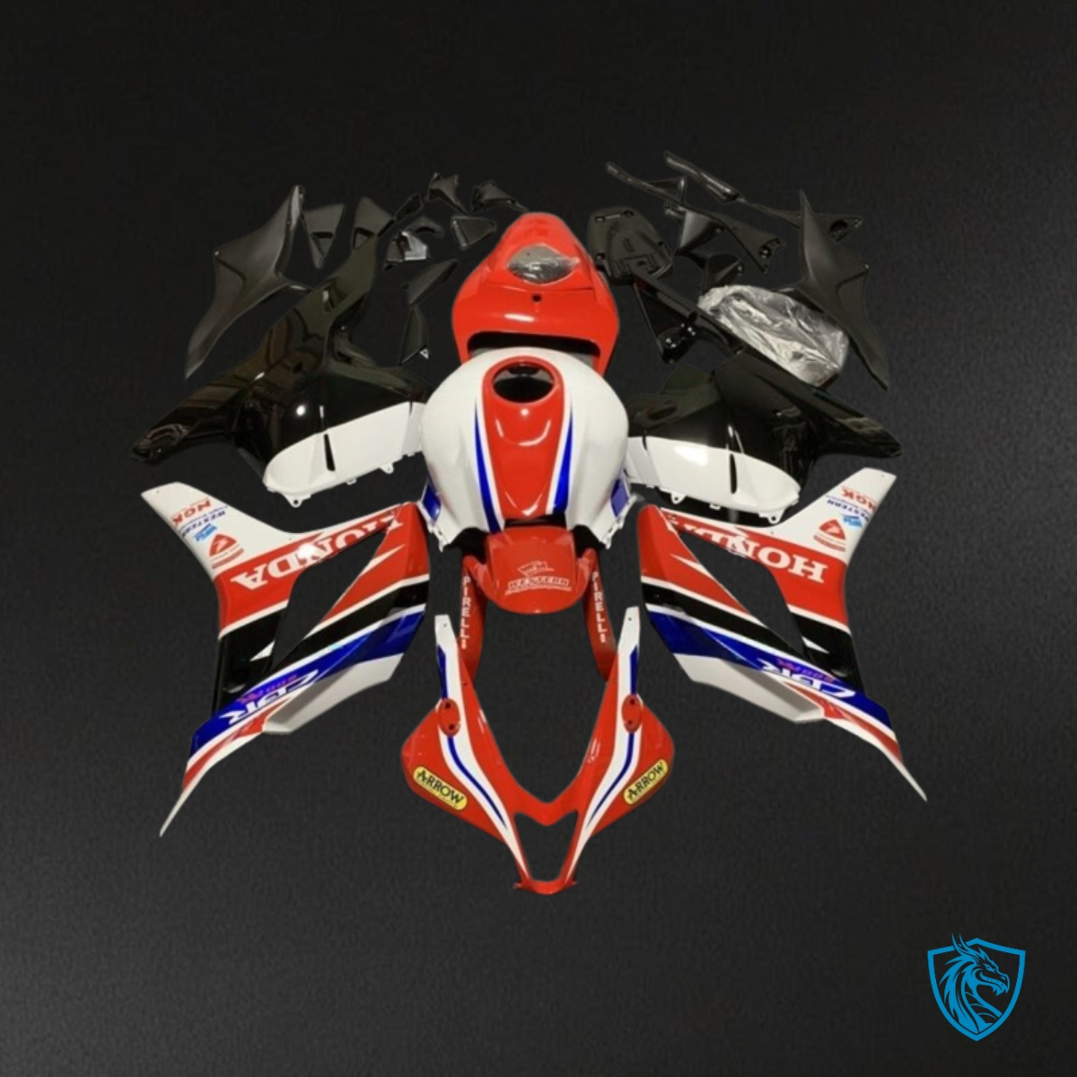 Honda CBR600RR (2007-2008) Black Red White with Logo Plastic Kit – Custom ABS Fairing Kit