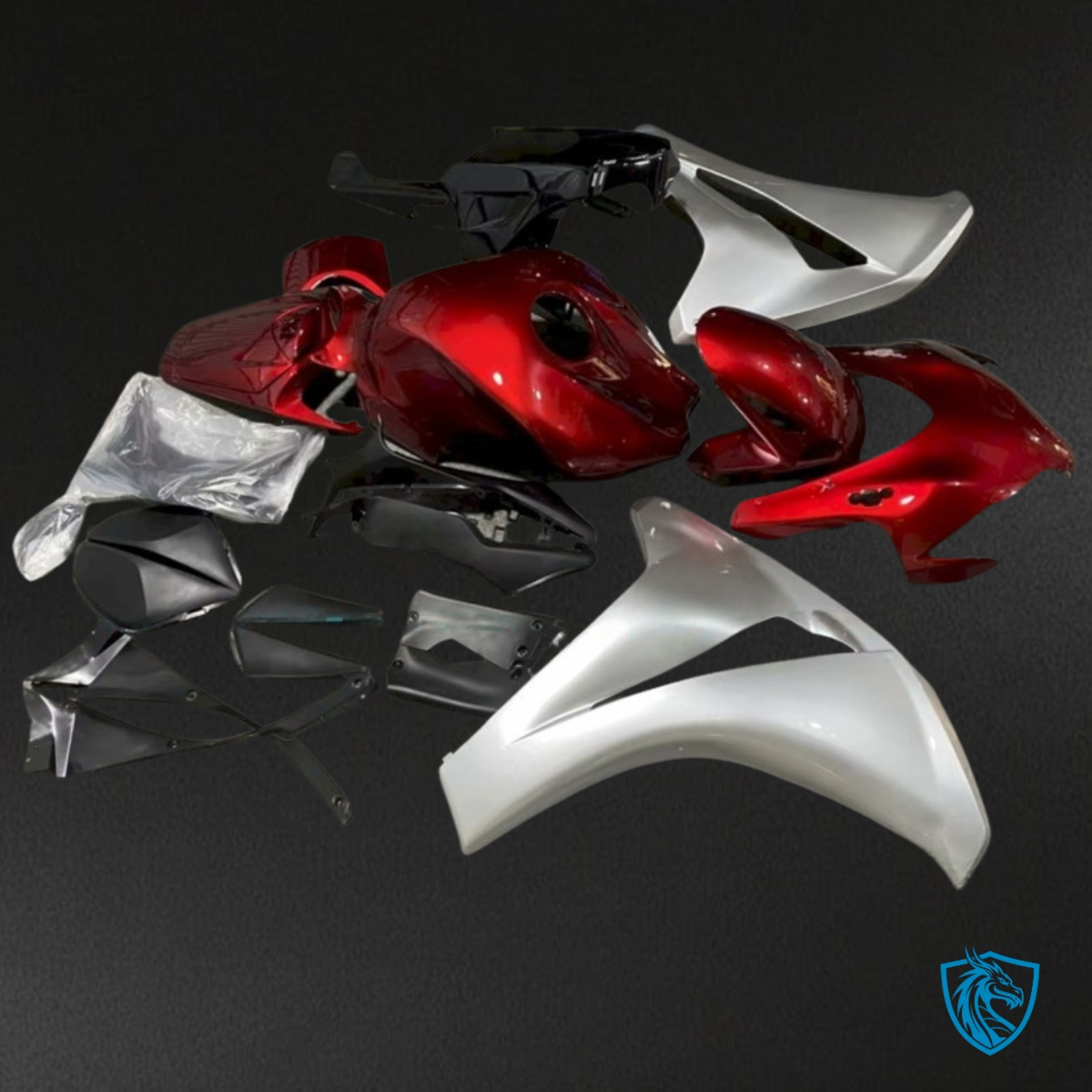 Honda CBR600RR (2007-2008) Black, Red & White - Custom ABS Fairing Kit