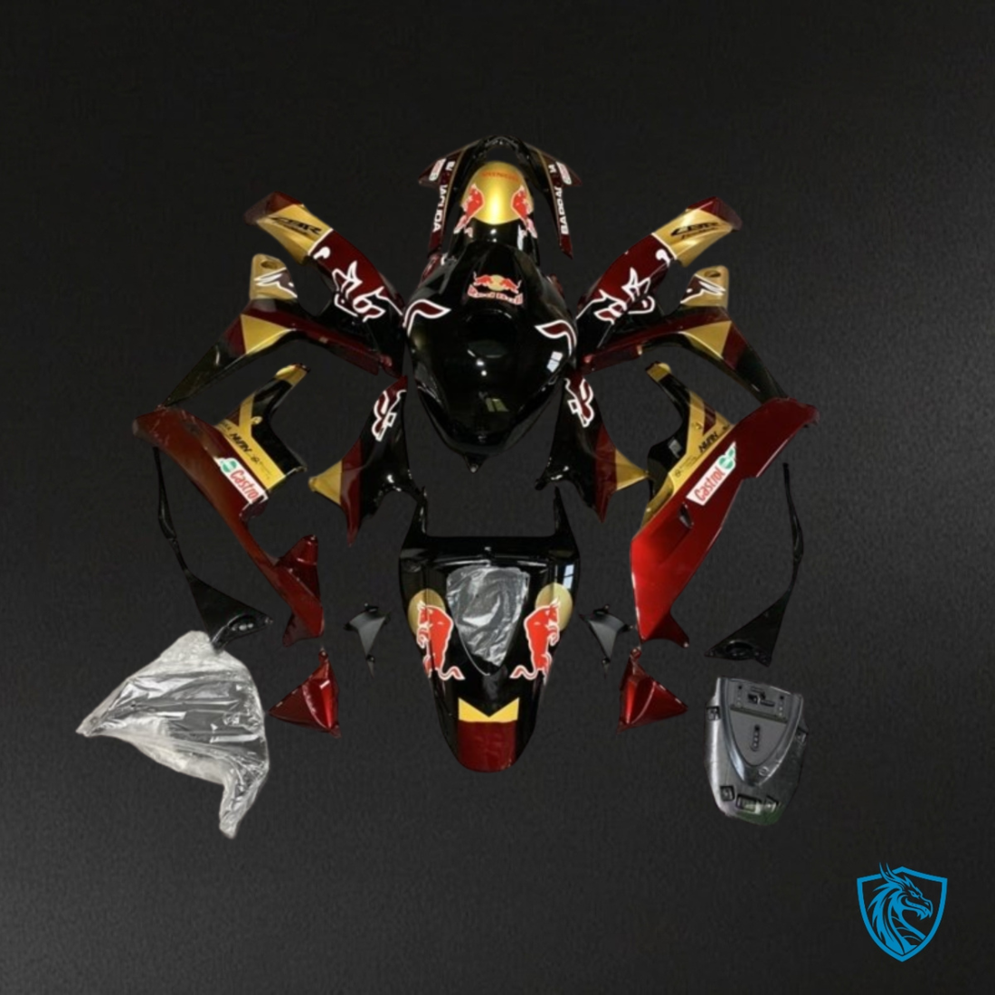 Honda CBR600RR (2007-2008) Red, Gold & Black Plastic Kit - MERGEment Motorcycle Fairings Kit