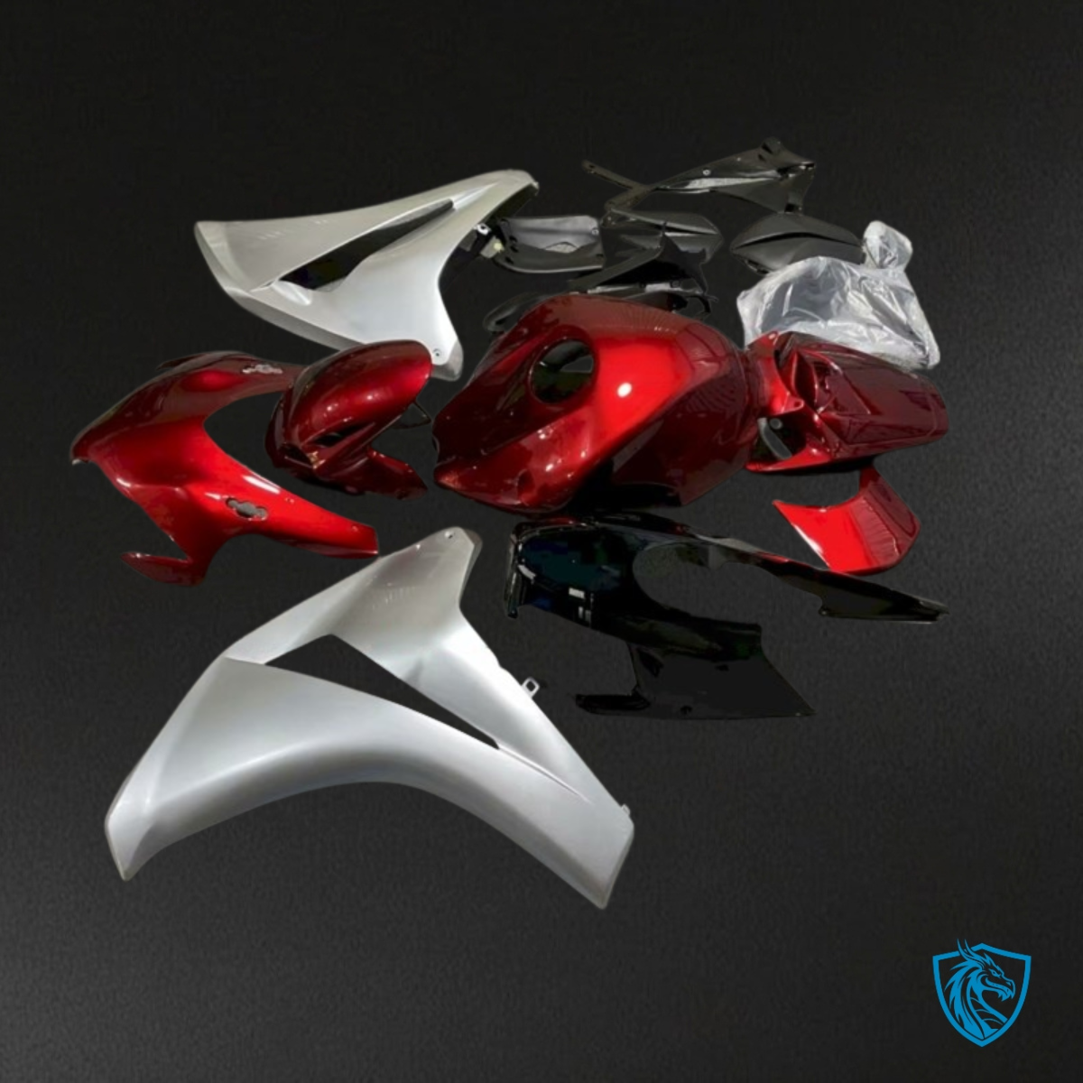 Honda CBR600RR (2007-2008) Black, Red & White - Custom ABS Fairing Kit